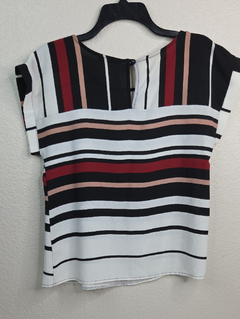 Papaya Striped Cap-Sleeve Blouse in White, Black, Red & Blush - Picture 3 of 4